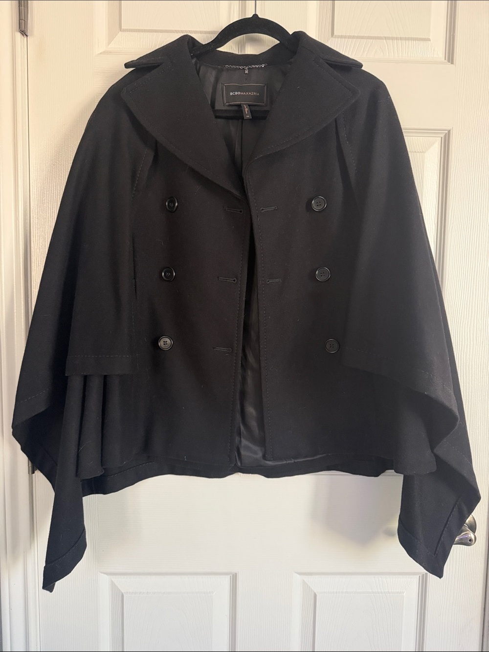 BCBGMaxAzria Black Double-Breasted Cape-Style Sweater Jacket XS
